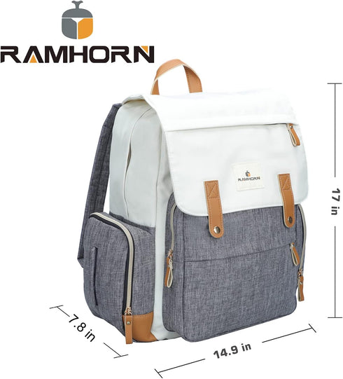 Backpacks Ramhorn Diaper Bag Multifunction Travel for Mom with Insulated Pockets and Laptop Compartment, grey