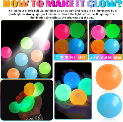 TXP 12Pcs Glow in The Dark Sticky Balls Toys, Upgraded Glowing Sensory Balls Stick to The Ceiling, Stress Balls