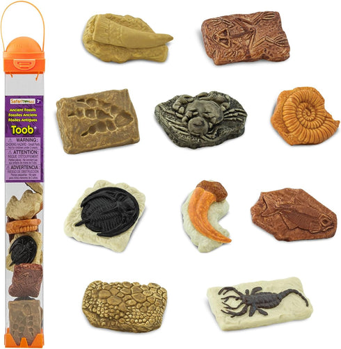 Safari Ltd. Ancient Fossils TOOB - Figurines: Dino Footprint, Giant Crab, Ammonite,