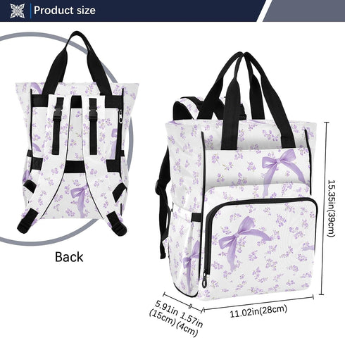Bolaz Backpack Purple Floral Bow Diaper Bag Tote Multifunction Baby Nappy Changing Bags Large with Stroller Straps
