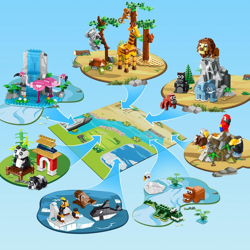 25 Set 8 Pack 6+ (1460PCS) HOGOKIDS Animals Zoo Building with Play Mat - Zoo Scene modules Blocks Toy for Easter