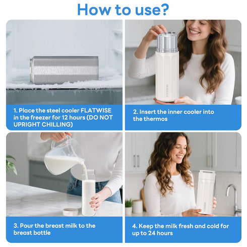360All-Around 24 11oz Breastmilk Cooler Bottle for Travel: Portable Breast Milk Storage Container Keeps Milk Cold Fresh