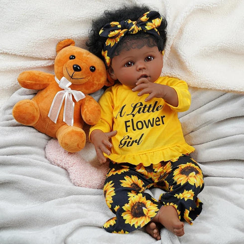 BABESIDE 3 Pcs Reborn Baby Doll Clothes for 17-22 Inch Dolls, Sunflower Baby Doll Outfit Accessories Set with Headband for Realistic Baby Dolls Girls