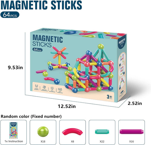 Magnetic Balls and Rods Set, Building Blocks Magnets for Kids, Learning & Education Toys, Montessori Toys for Toddlers