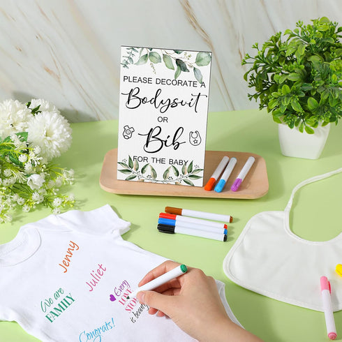 35 15 9 10 Roowest Pcs Baby Shower Bibs Games Design Wooden Baby Shower Party Game Sign DIY Bodysuit Sign White Blank
