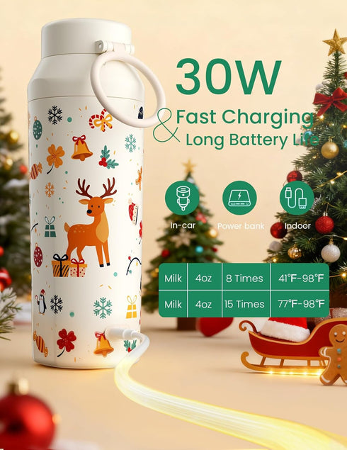 7-Temp 12oz Paruu Portable Bottle Warmer for Travel, Easy-Clean Wide Mouth, Portable Milk Warmer with Fast Heating