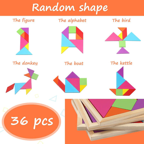 36 Shappy Pieces Wooden Tangram Puzzles for Kids Educational Shape Puzzle Toys Geometric Pattern Brain Logic Puzzle