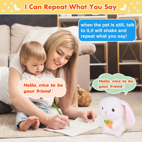 Marsjoy Easter Bunny Talking Robot, 6.3" Interactive Plush Toy, Repeats Words, Dances, and Shakes for Kids