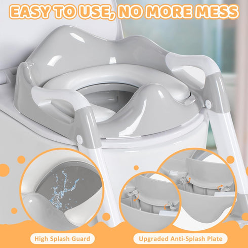 Potty Training Seat with Step Stool, Toddler Toilet Seat w/Ladder, Potty Training Chart, Splash Guard & Upgraded