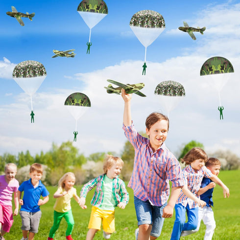 30 Set, Jerify Pcs Parachute Toys and Camouflage Foam Airplanes Parachute Army Men Toys for Kids Army Hand Throwing