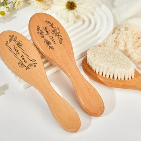 ZYMECH Customized Newborn Name Wool Brush Wooden Comb Personalized Baby Hair Brush Head