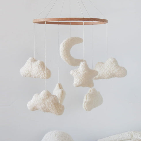 Goukurlsma Cloud Crib Mobile Baby Mobile for Crib Neutral Boho Moon and Clouds Mobile Neutral Nursery Dcor Boucle