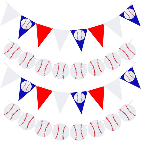Zonon 4 Pieces Baseball Party Decorations, Baseball Banner, Sports Ball Birthday Party Paper Garland (Baseball Style)