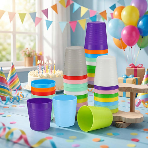 36 8 oz 6 Eccliy Pcs Kids Cups Bulk, Plastic Toddler Drinking Cups Unbreakable Reusable Stackable Assorted Colors