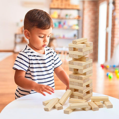 54PCS Classic Block Stacking Board Game Wooden Blocks Stacking Games for Kids and Families Tumbling Tower Blocks Game
