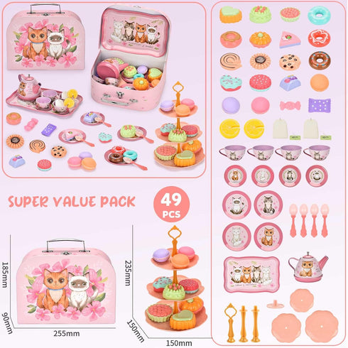 Set 3-6 Set, Lajeje Cat Tea Party for Toddlers & Little Girls Ages Pretend Play Toy & Birthday Gift, Includes Kitten