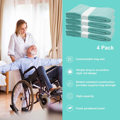 Zippland 330 4 Count Diaper Pail Liner Refills Bags Compatible with Janibell Akord Series Adult Diaper System, Green