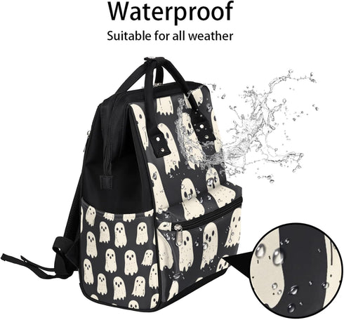 Hsnar Backpack Halloween Ghosts Print Waterproof Diaper Bag Large Capacity Baby Bag with Stroller Straps, Multi-Pocket