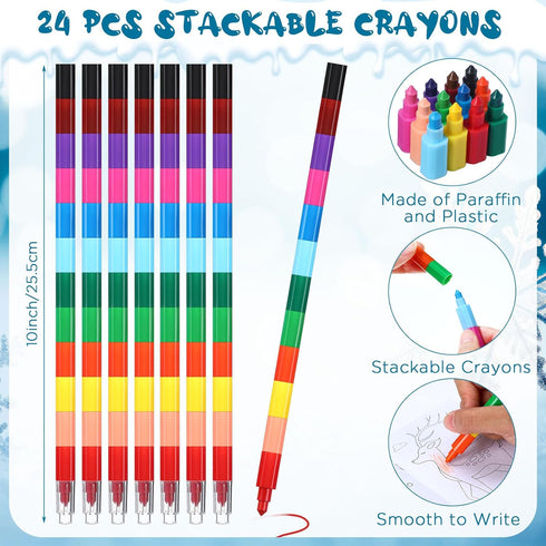 24 24 Funrous Pcs Winter Christmas Coloring Books Bulk with Stackable Crayons Glacier Polar Bear Snowman Penguin