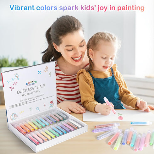 Heyoxista Set 72 24 Dustless Wet Erase Chalk for Kids - Pcs Vibrant Glass Markers with Finger Grips | Non-Toxic Drawing