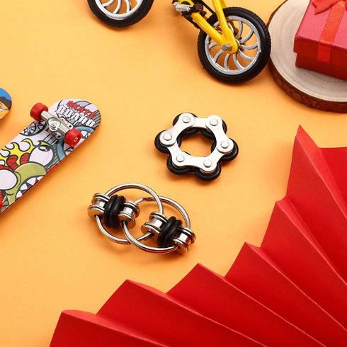 Gejoy Fidget Toy Set with Six Roller Chain Fidget and Key Flippy Chain Stress Reducers for Autism Relief