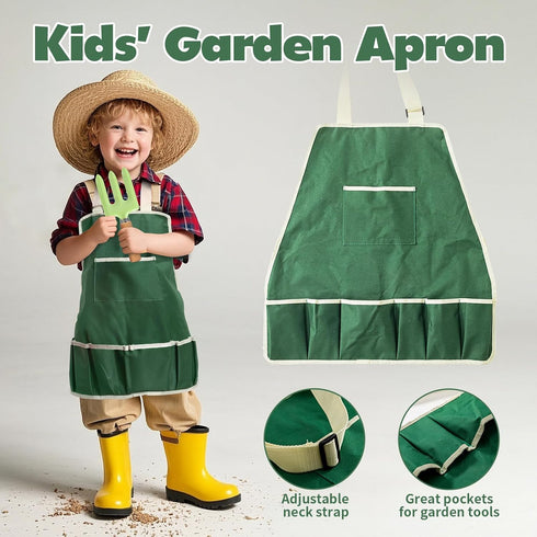 Set, Summer JOI MEW Kids Gardening Tools Garden Toys w/Wooden Handle Alloy Rake,Fork,Trowel, Watering Can,Gloves,Tote