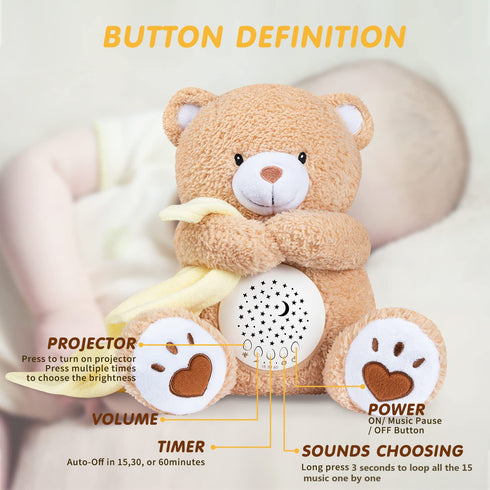 BEREST Baby Sleep Soother Bear, Mom's Heartbeat & Lullabies White Noise Machine, Nursery Decor Night Light Projector