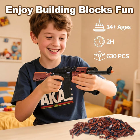 Set 630 Bricks,1:3 AK-47 Building Blocks Gun PCS Mini Model Gun, DIY Assembling Guns Building Toys for Boys Kids