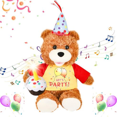 Singing Dancing Birthday Teddy Bear with Light Up Candle Playing Happy Birthday