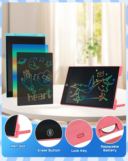 LCD Writing Tablet, 2 Pack Toddler Kids Doodle Board, Colorful 12 Inch Drawing Pad for Girls Boys Age 3-8