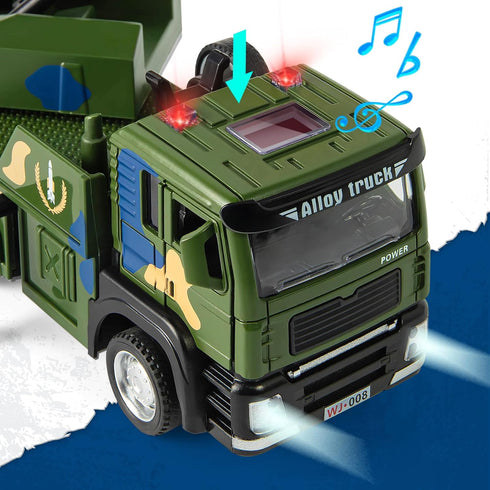 Youlechen 3-6 Military Missile Launch Truck Toy, with Lights Sounds and Pull Back Army Car, Alloy Die-cast Simulated