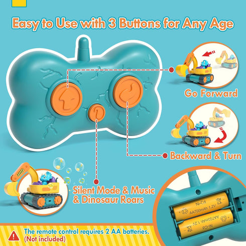 Lehoo Castle Remote Control Car for Toddlers, Rechargeable Excavator Toys for Boys Age 3-5