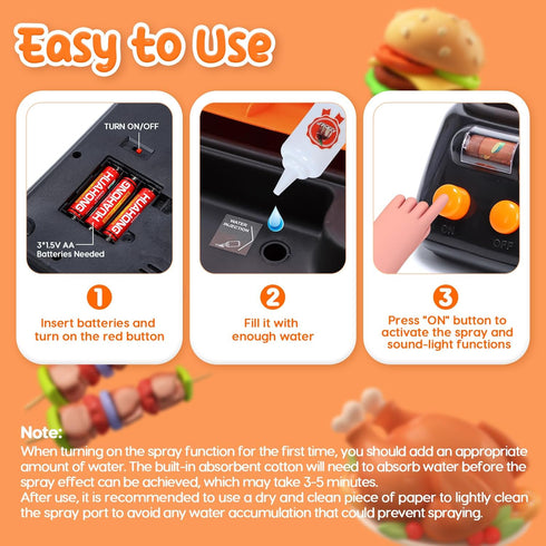 CUTE STONE Cooking Toy BBQ Set, 2-Layer Kids Grill Playset with Play Food and Kitchen Accessories for Toddlers