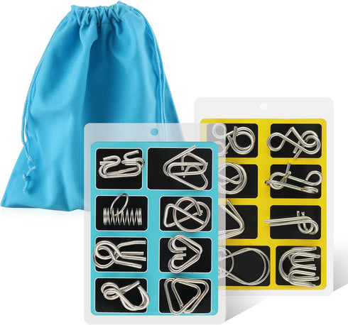 Coogam Metal Wire Puzzle Set of 16 with Pouch,Brain Teaser IQ Test