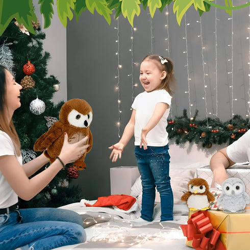 Hollowfly 5 Set 13.4" Mommy 4 Set Pcs Owls Plush Toy Gift Barn Owls with Cute Babies Stuffed Animal in Zippered Back