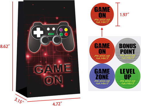 24 Pieces Video Game Party Candy Bags 4 Designs Goodie Bags for Themed Birthday Party Kids Party Favors Supplies with 24pcs stickers