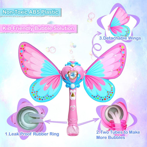 Bubble Machine for Kids - Butterfly Bubbles Wand Blower for Toddlers, 1000+ Bubbles per Minute, Outdoor Indoor Birthday