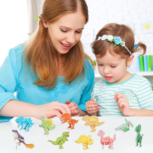 KIMOBER 25Pcs 3D Cartoon Dinosaur Puzzle, DIY Learning Education Jigsaw Toys for Kids