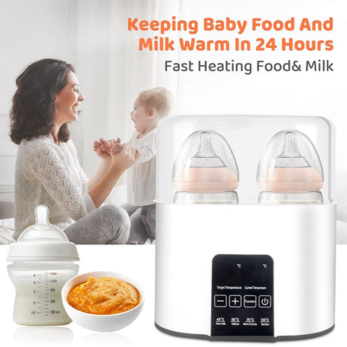 24H Double Baby Bottle Warmer Constant Mode for All Bottles, Breastmilk Baby Milk Heater, Heating Baby Food, Formula
