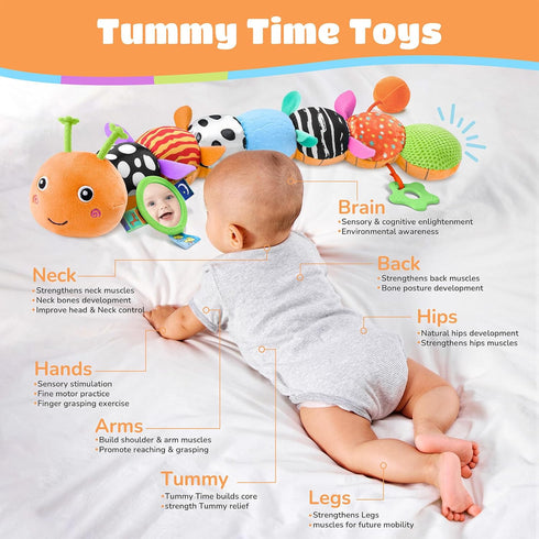 Baby Toys Musical Caterpillar Interactive Multicolored Infant Toy Crinkle Rattle Soft with Ring Bell Stuffed Cuddly
