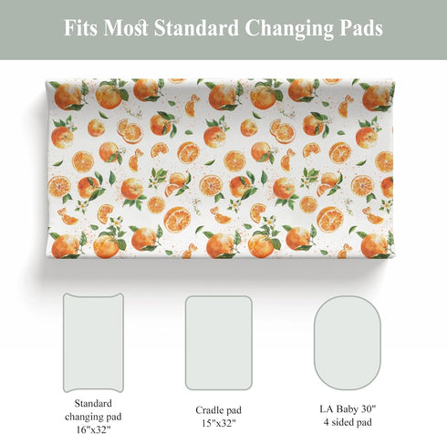ZoUbqchY Summer 32''16'' Watercolor Oranges Baby Changing Pad Covers for Boy Girl Orange Branches Flowers Leaves Fitted