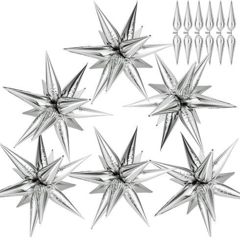 74 PCS Silver Star Balloons, 12 Point Foil Mylar Spike Cone Balloons for Party Decorations, Birthday, Wedding, Baby