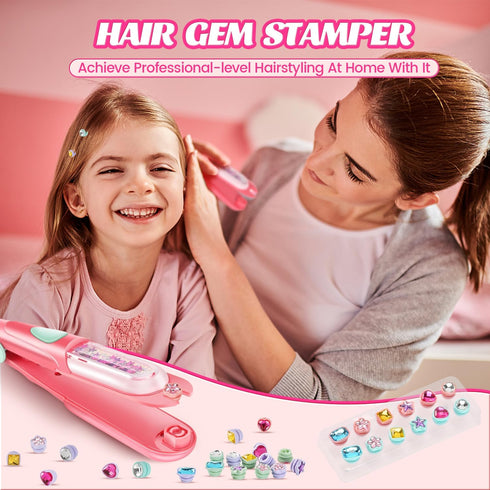 3 4 5 6 8-12 kidzkube Hair Gem Stamper Kit, Bling Hair Jewels for Girls Toys, Hair Styling Tool with Reusable Shining