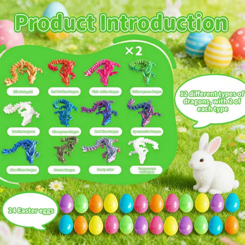 IRRONN 24Pcs 3D 3D Easter Eggs with Printed Dragons Inside,Articulated Printed Dragon for Easter Basket
