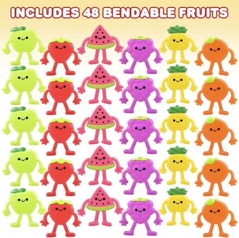(Set 48) 6 ArtCreativity Mini Bendable Fruit Toys of Fruit Party Favors Fidget Toys - Assorted Designs Bendy Toys