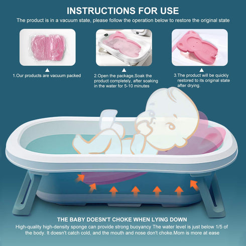 FIABC 1Set) Soft Infant Bath Sponge Elephant Baby Bath Mat Newborn Comfy Foam Skid-Proof Cushion (Pink
