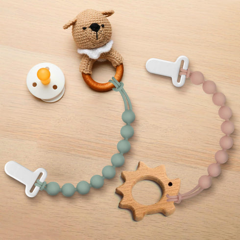 Draklary 4-Pack 100% Pacifier Clips Silicone, Pacifier Holder Clip with Stylish Round Design, Food Grade Silicone, Safe