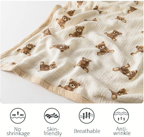 2 47"x 47" Little Jump Layers Muslin Cotton Baby Blankets - Teddy Bear Toddler Quilt Crib Blanket - Gender Neutral Crib