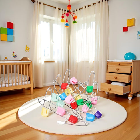 Jinshining 20 2 Inch Pcs Baby Infant Child Cloth Nappy Diaper Pins Safety Locking Holder Colorful Safety Pins Heavy