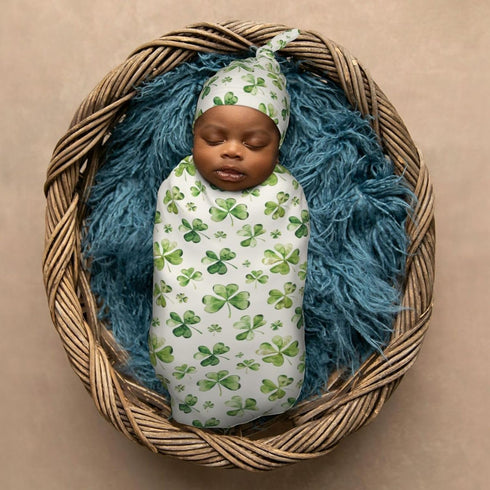 Sets Watercolor Shamrock Newborn Swaddle Blankets Hat Soft Baby Receiving Blanket Swaddle Sack for Baby Shower Infant
